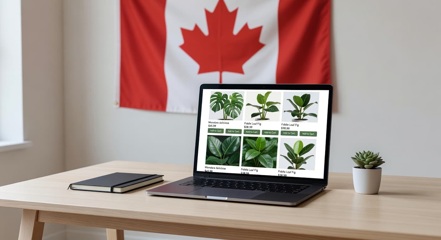 Modern laptop showing online dispensary with Canadian flag — how to buy cannabis online in Canada