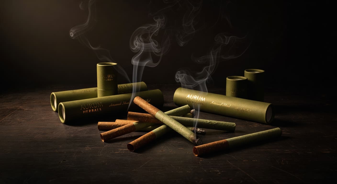 Premium pre-rolled joints with branded tubes and smoke wisps — pre-rolls buying guide