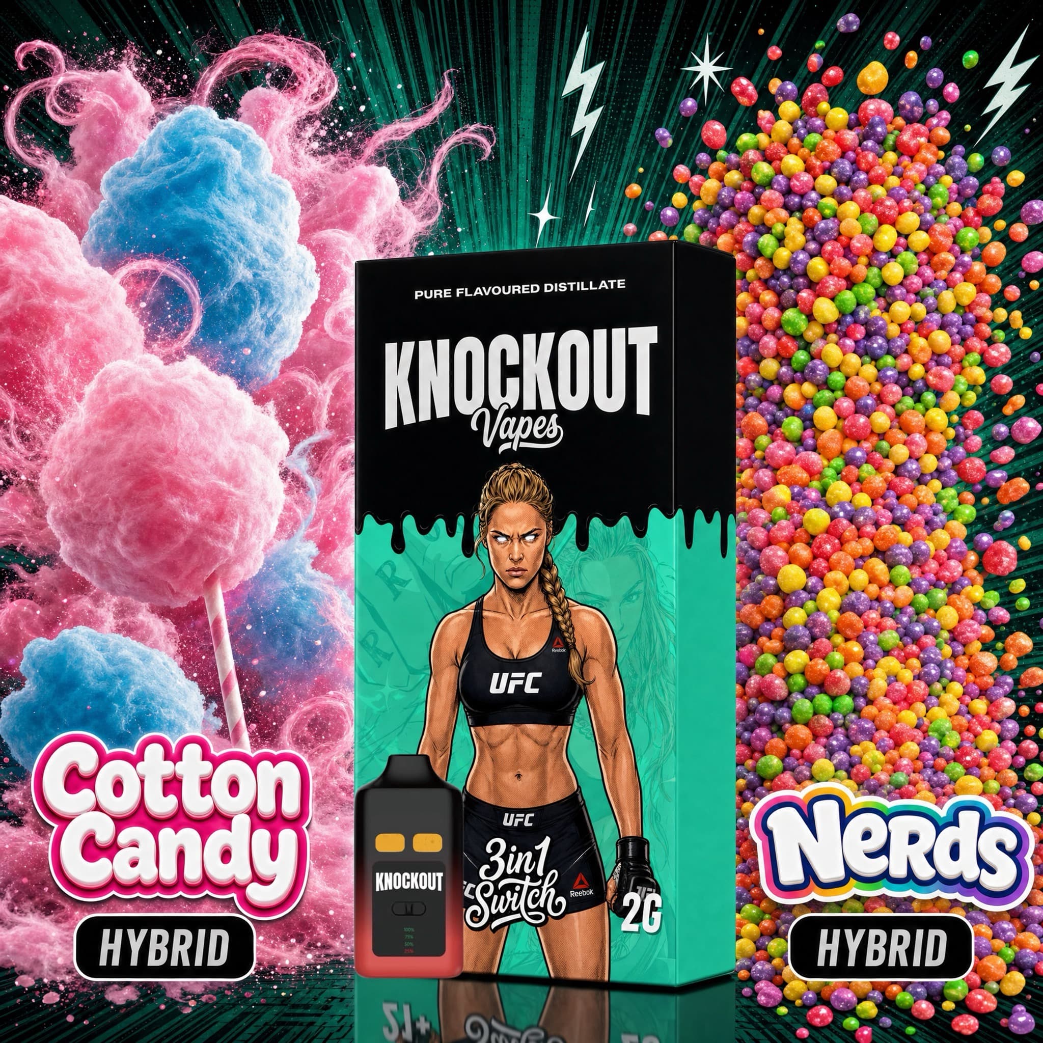 KNOCKOUT 3 in 1 Switch 2 Gram Vape (Cotton Candy (H) | Nerds (H))