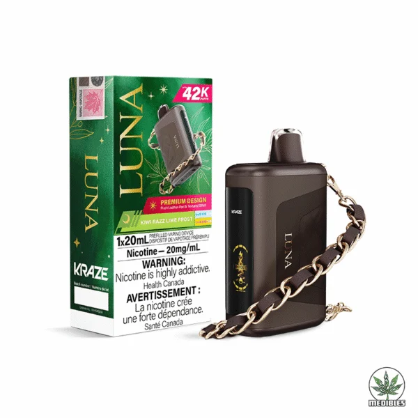 Kraze Luna 42k Disposable Vape Box Kiwi Razz Lime Frost
