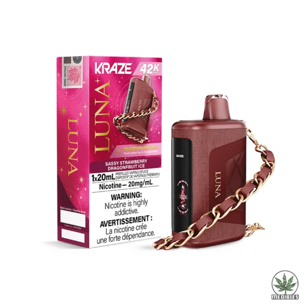 Kraze Luna 42k Disposable Vape Box Sassy Strawberry Dragon Fruit Ice