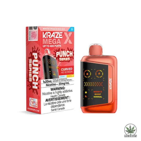 Kraze Mega X 48K Disposable Vape Box White Peach KO Ice